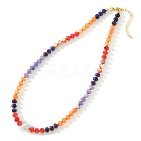 Elegant Imitation Pearl & Rondelle Natural Mixed Stone Beaded Necklaces FG9664-4-1