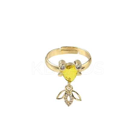 Brass Micro Pave Cubic Zirconia Adjustable Finger Rings for Women RJEW-K307-01G-23-1