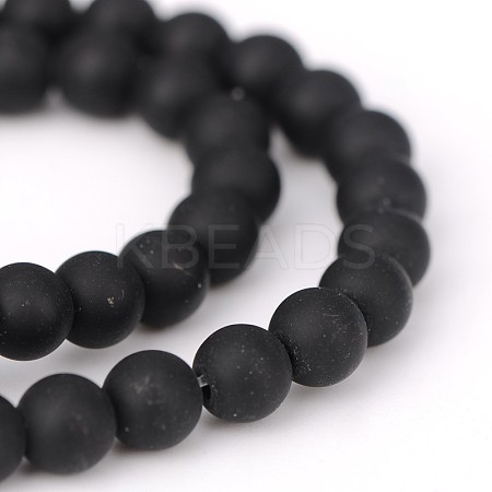 Frosted Natural Black Agate Round Beads Strands G-N0151-11-6mm-1