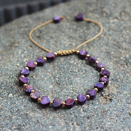 Bohemian Dyed Natural Imperial Jasper Heart Bead Braided Bead Bracelets for Women FS-WG782CA-05-1