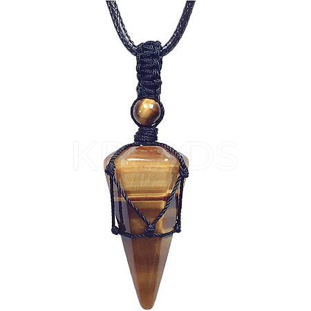 Natural Tiger Eye Cone Pendant Necklaces PW-WG75823-05-1