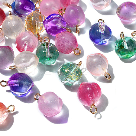 50Pcs Transparent Spray Painted Glass Peach Pendants GLAA-CJ0002-24-1