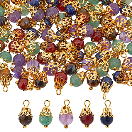 120Pcs Natural Mixed Gemstone Round Charms G-HS0001-06-1