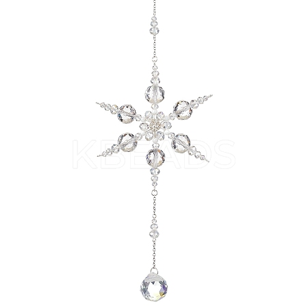 Glass Snowflake Pendant Decorations HJEW-TA00237-1