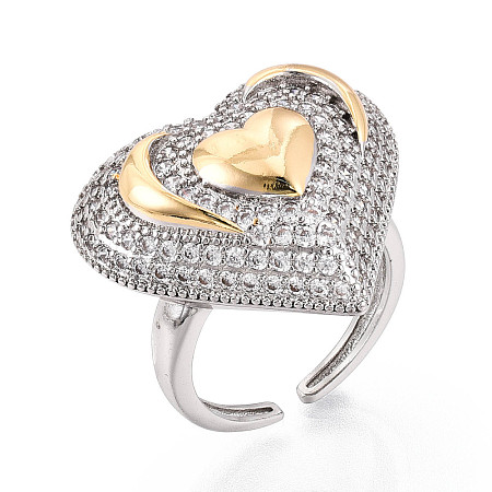 Brass Micro Pave Cubic Zirconia Adjustable Open Cuff Rings for Women RJEW-N051-07GP-1