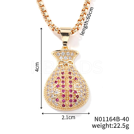Fashion Hip-hop Street Style Brass Old Rose & Clear Cubic Zirconia Money Bag Pendant Box Chain Necklaces DR5098-2-1