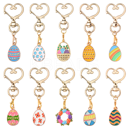 10Pcs Easter Egg Alloy Enamel Pendant Decoreations HJEW-YW00088-1