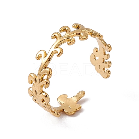 Ion Plating(IP) 304 Stainless Steel Leafy Branch Wrap Open Cuff Ring for Women RJEW-C045-20G-1