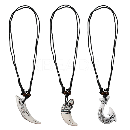 3Pcs 3 Styles Resin Fishhook Horn with Shark NJEW-HY0001-08B-1