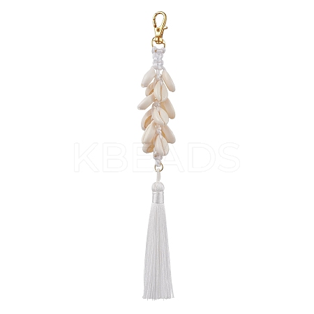 Natural Shell & Polyester Tassel Pendant Decorations HJEW-JM02825-01-1