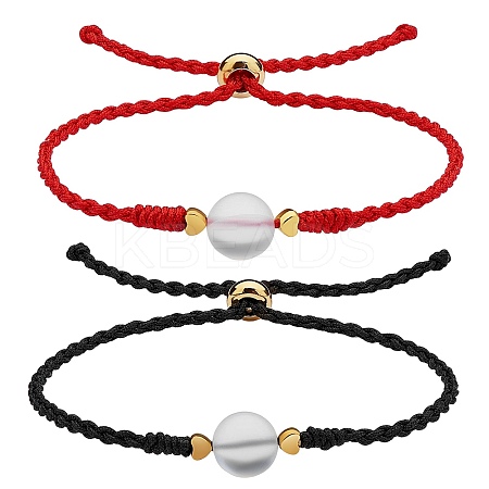 2Pcs 2 Colors Synthetic Moonstone Round Beaded Slider Bracelet BJEW-SW00057-01-1