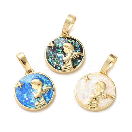 Brass Micro with Sythetic Opal Pendants KK-S048-07G-1