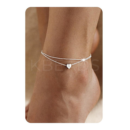 201 Stainless Steel Heart with Initial Charm Double Layer Anklets for Women FS-WG0EC0A-21-1