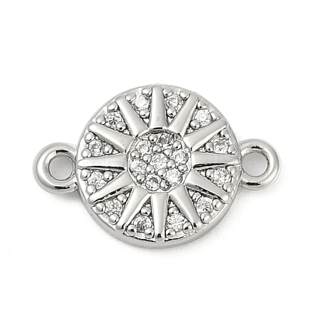 Brass Micro Pave Clear Cubic Zirconia Sun Connector Charms KK-P302-12P-1