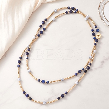 Round Natural Lapis Lazuli & Synthetic Howlite Beaded Wrap Long Necklaces NJEW-JN05907-02-1