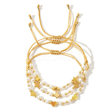 3Pcs Cross Adjustable Plastic Imitation Pearl Braided Bead Bracelets for Women OW3783-4-1