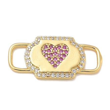 Rack Plating Brass Micro Pave Clear & Orchid Cubic Zirconia Heart Mask Connector Charms KK-L224-065G-1