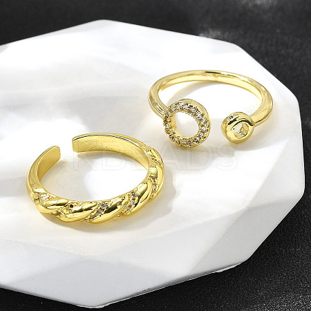2Pcs 2 Styles Brass Micro Pave Clear Cubic Zirconia Cuff Rings for Women RJEW-S399-02G-1