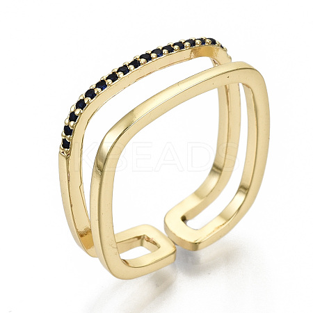 Brass Micro Pave Cubic Zirconia Cuff Rings RJEW-S045-55B-G-NR-1