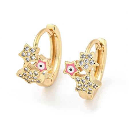 Star with Evil Eye Real 18K Gold Plated Brass Hoop Earrings EJEW-L269-084G-02-1
