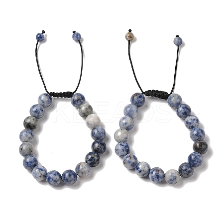 10mm Round Natural Blue Spot Jasper Braided Bead Bracelets BJEW-C067-01C-15-1