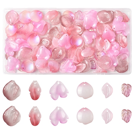 120Pcs 6 Styles Autumn Theme Two-Tone Transparent Glass Charms GLAA-FS0002-23-1