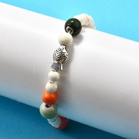 Porcelain Beads & Synthetic Howlite Beads Stretch Bracelets for Women LS-BJEW-D307-02B-1