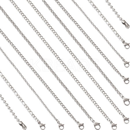 Beadthoven 30Pcs 6 Style 304 Stainless Steel Chains Necklace STAS-BT0001-13-1