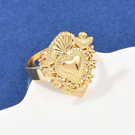 304 Stainless Steel Heart Adjustable Finger Rings for Women RJEW-A074-07G-1