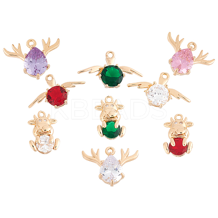 9Pcs 3 Styles 3 Colors Brass Glass Rhinestone Pendants GLAA-SC0001-38LG-1