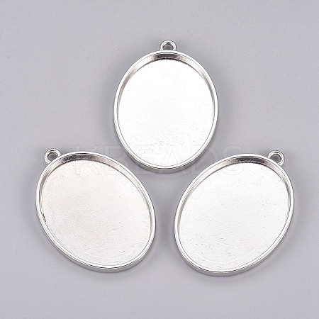 Tibetan Style Alloy Oval Tray Pendant Cabochon Settings TIBEP-A19948-P-LF-1