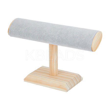 Velvet T-Bar Bracelet Display Stands  with Wooden Base BDIS-WH0010-03C-1