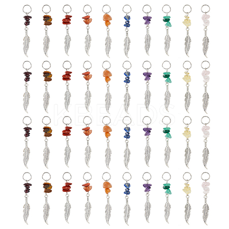 40Pcs 10 Styles Chip Natural Gemstone Big Pendants PALLOY-FH00058-1