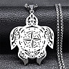 201 Stainless Steel Hollow Cut Compass Turtle Pendant Necklaces LS-NJEW-H065-04P-1