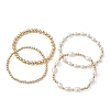 4Pcs 4 Style Natural Pearl & Brass Beaded Stretch Bracelets Set for Women BJEW-JB09662-01-1