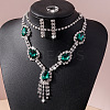 Teardrop Alloy Rhinestone Bracelets & Earrings & Necklaces & Rings Sets for Women FS-WG7FCB3-06-1