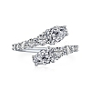 Rhodium Plated 925 Sterling Silver Snake Open Cuff Rings with Cubic Zirconia RJEW-F150-76P-1