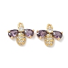 Brass Micro Pave Cubic Zirconia Bee Charms KK-A281-23G-03-1