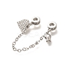 Brass Clear Cubic Zirconia European Safety Chains with Heart & Rose Charms KK-C085-16P-2