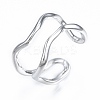 Brass Double Line Wave Open Cuff Ring for Women RJEW-T001-89P-3