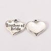 Wedding Party Supply Antique Silver Alloy Rhinestone Heart Carved Word Brother of Bride Wedding Family Charms LS-TIBEP-N005-27D-1