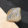 Brass Micro Pave Clear Cubic Zirconia Cuff Finger Rings for Women RJEW-U033-04G-3