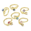 Brass Micro Pave Clear Cubic Zirconia Enamel Cuff Rings for Women RJEW-L113-031G-4