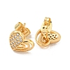 Heart Brass Pave Clear Cubic Zirconia Stud Earrings EJEW-M258-36G-2
