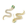 Snake Brass Pave Clear & Green Cubic Zirconia Stud Earrings for Women EJEW-L285-002G-2