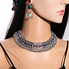 Teardrop Ethnic Style Alloy Glass Rhinestone Bib Necklaces & Dangle Earrings Sets FS-WG130A9-01-2