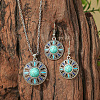Bohemian Ethnic Style Zinc Alloy & Synthetic Turquoise Pendant Necklaces & Dangle Earrings Sets WG7E01E-03-1