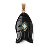 Natural Black Obsidian & Synthetic Turquoise Carved Pendants G-Z084-01G-07-1