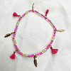 Bohemian Style Alloy Feather Charm Tassel Plastic Seed Beaded Stretch Anklets FS-WGB8A48-01-1