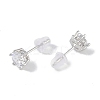 Rhodium Plated 999 Fine Silver Cubic Zirconia Stud Earrings for Women LS-EJEW-S215-20P-3